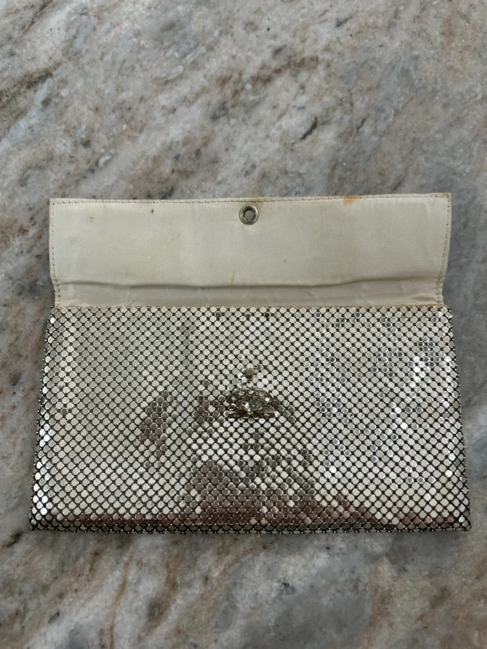Vintage Whiting & Davis Silver Mesh Evening Bag Silver w/cubic zirconia closure